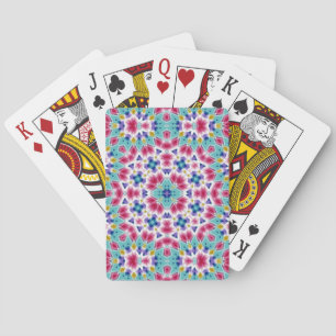 Turquoise crimson colourful kaleidoscope ornament playing cards