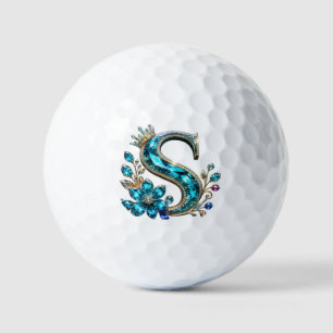 Turquoise Crystal Letter S & Crown Golf Balls
