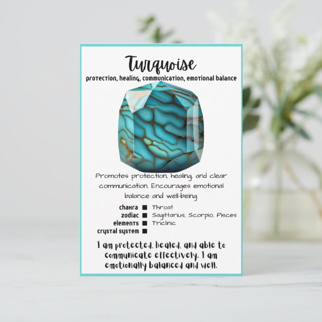 Turquoise Crystal Meaning Card (Standing Front)