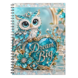 Turquoise Crystal Owl Dream Big Luxury Design Notebook
