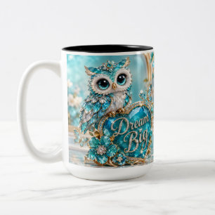 Turquoise Crystal Owl Dream Big Luxury Design Two-Tone Coffee Mug