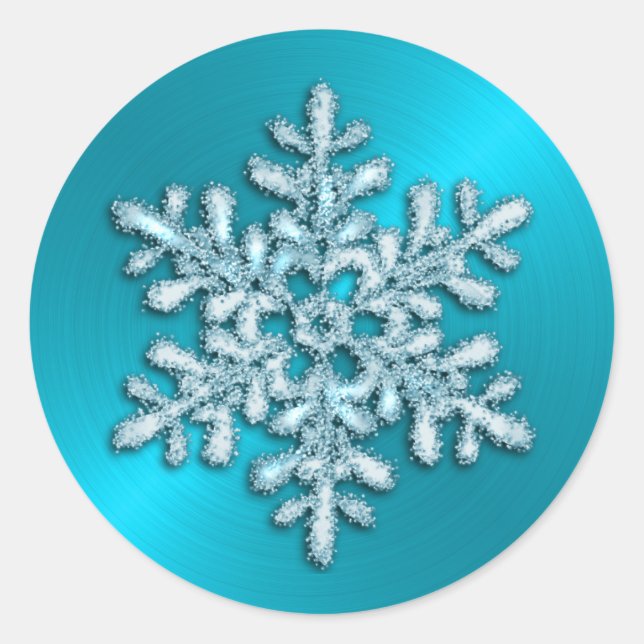 Turquoise Crystal Snowflake Classic Round Sticker (Front)