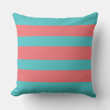 Turquoise Cushion with Coral Stripes