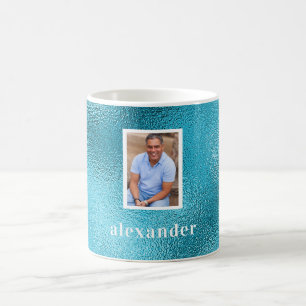 Turquoise custom photo name coffee mug