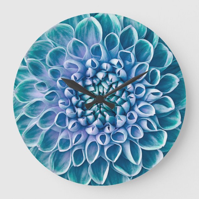 Turquoise Dahlia Flower Macro Background Large Clock (Front)