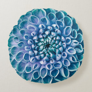 Turquoise Dahlia Flower Macro Background Round Cushion