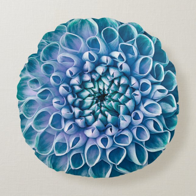Turquoise Dahlia Flower Macro Background Round Cushion (Front)