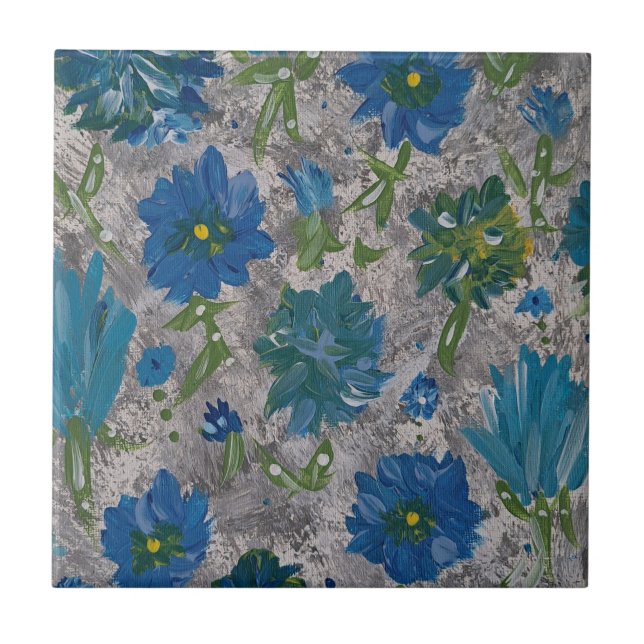 Turquoise Daisy Floral Ceramic Tile (Front)