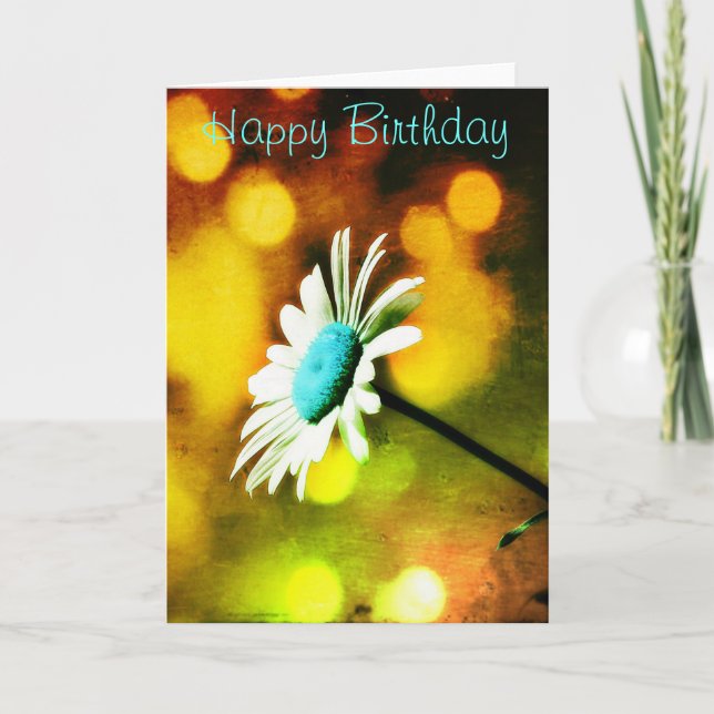 Turquoise Daisy in Gold Birthday Card (Front)