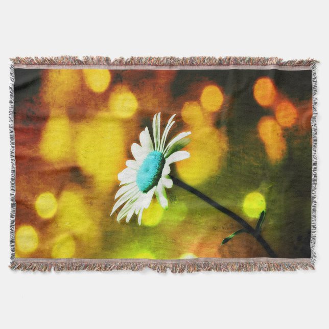 Turquoise Daisy in Gold Throw Blanket (Front)