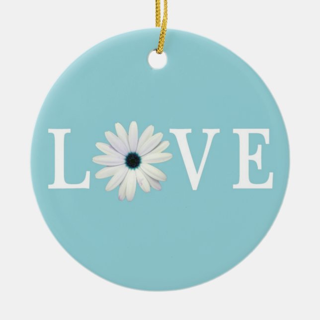 Turquoise Daisy Love Ornament (Front)