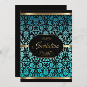Turquoise Damask Party Celebration   DIY Text Invitation