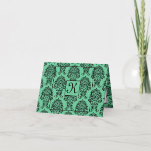 Turquoise Damask Thank You Card