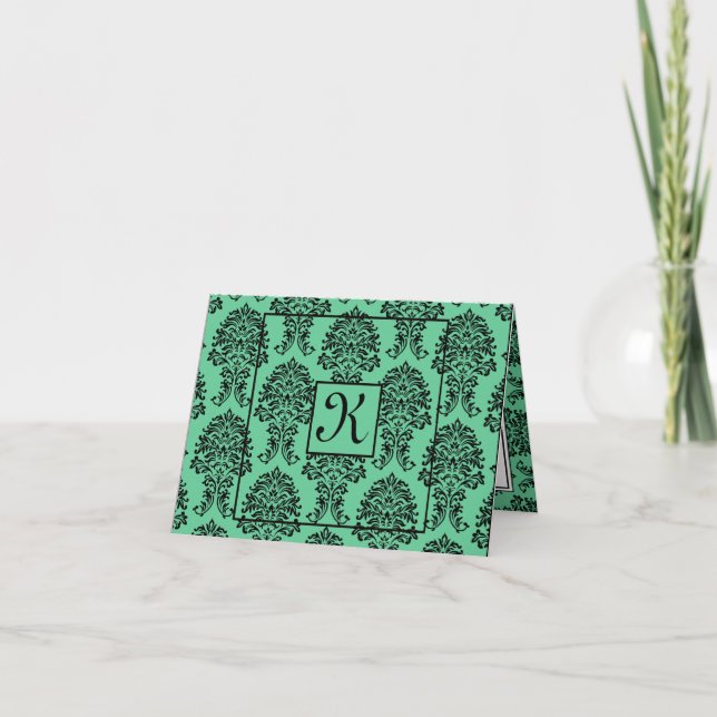Turquoise Damask Thank You Card (Front)