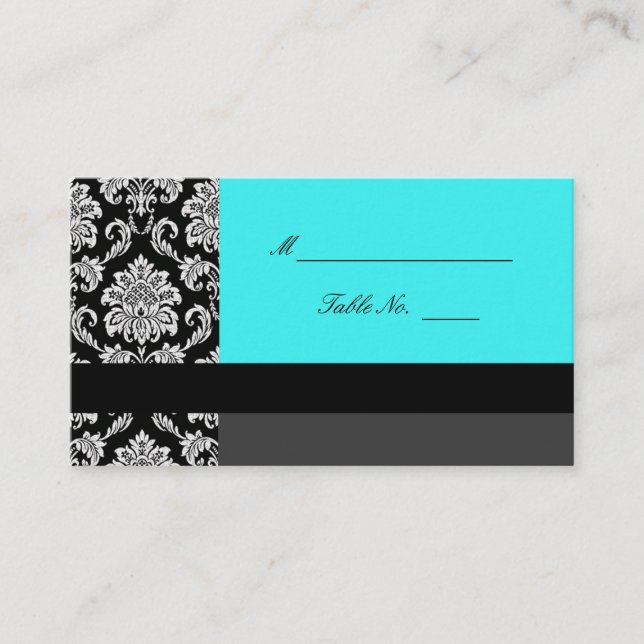 Turquoise Damask Wedding Placecards (Front)