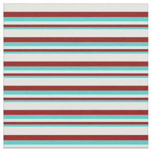 Turquoise, Dark Red & White Coloured Stripes Fabric