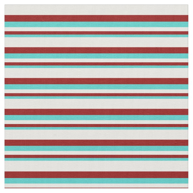 Turquoise, Dark Red & White Coloured Stripes Fabric (Close Up)