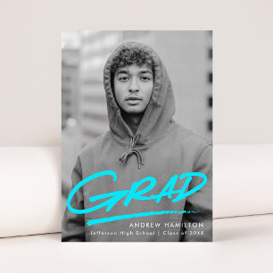 Turquoise Dashed Modern Photo Graduation Announcement