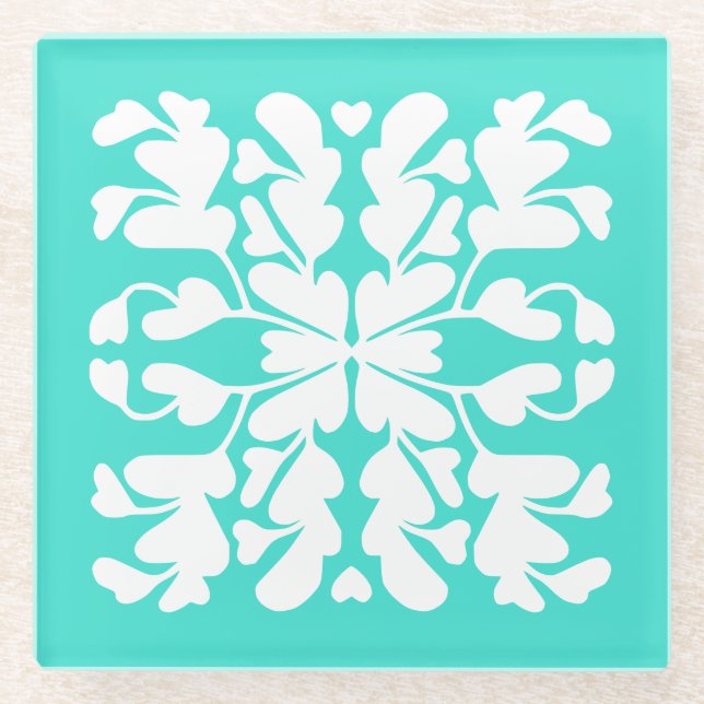 Turquoise deco glass coaster (Front)