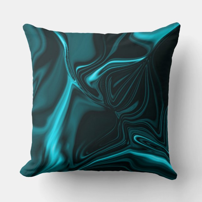 Turquoise, deep sky or cyan curves cushion (Front)