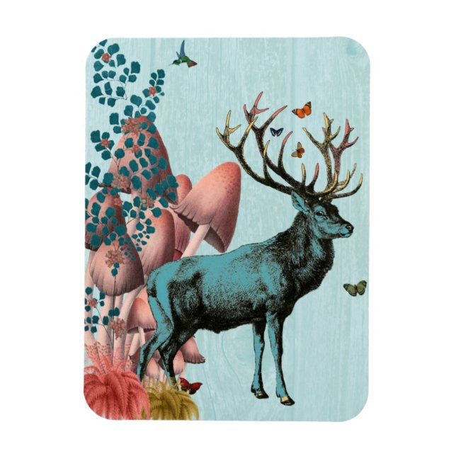 Turquoise Deer in Mushroom Forest 2 Magnet (Vertical)