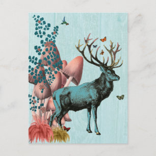 Turquoise Deer in Mushroom Forest 2 Postcard
