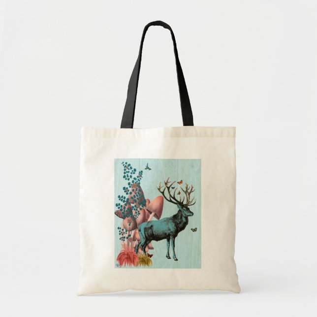 Turquoise Deer in Mushroom Forest 2 Tote Bag (Front)
