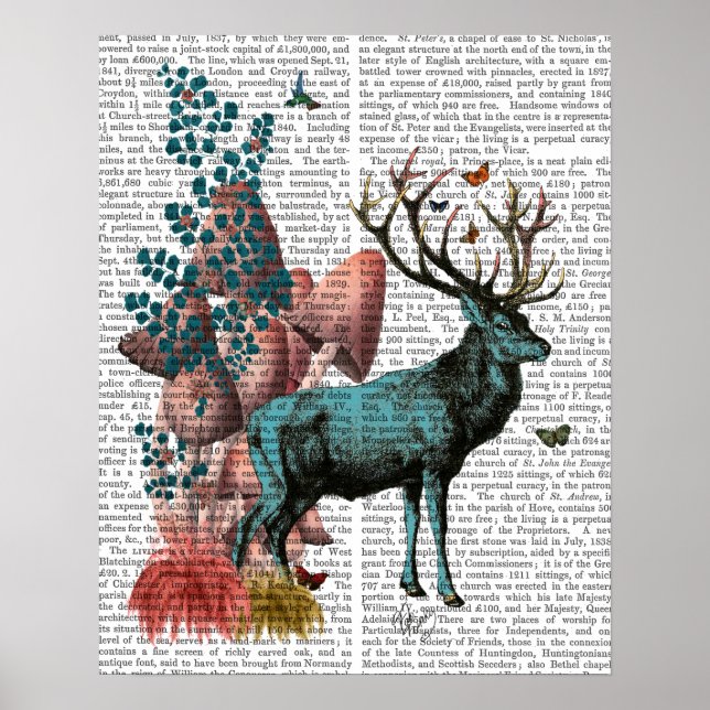 Turquoise Deer in Mushroom Forest Poster (Front)