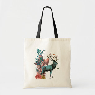 Turquoise Deer in Mushroom Forest Tote Bag