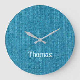 Turquoise Denim Jeans Fabric Name Personalised Large Clock