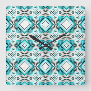 Turquoise Desert Crossroads Square Wall Clock