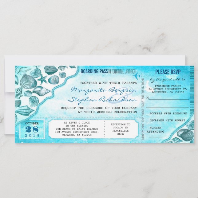 turquoise destination wedding tickets invitations (Front)