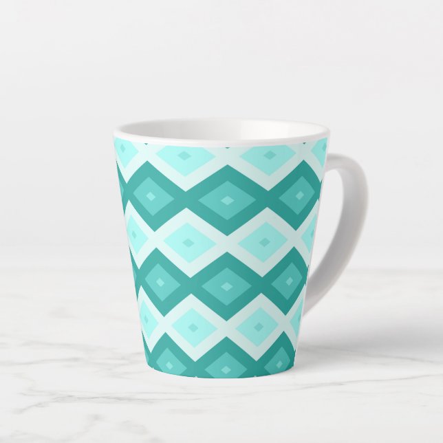 Turquoise diamond pattern latte mug (Right Angle)