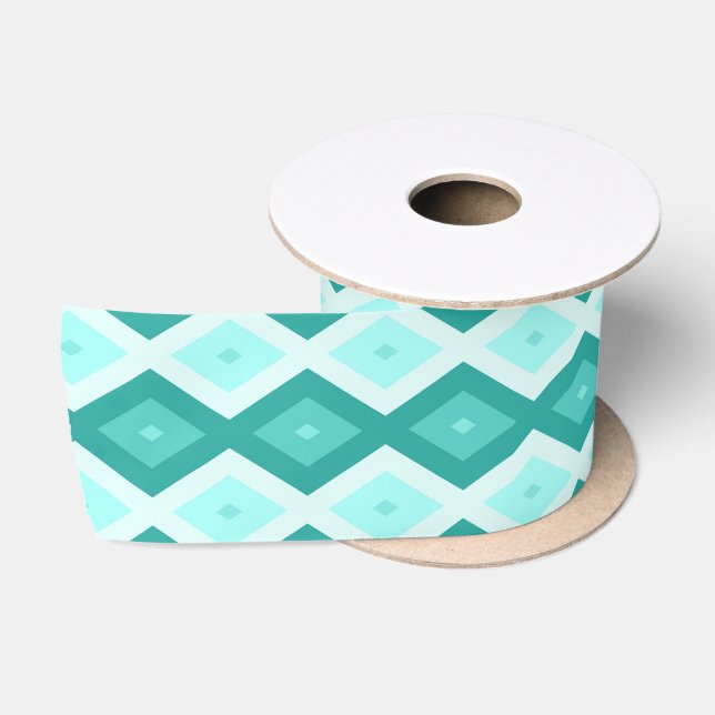 Turquoise diamond pattern satin ribbon (Spool)