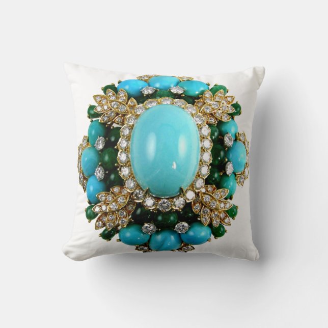 Turquoise Diamonds Brooch Sofa Bling Jewellery Cushion (Front)