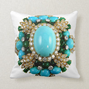 Turquoise Diamonds Brooch Sofa Bling Jewellery Cushion