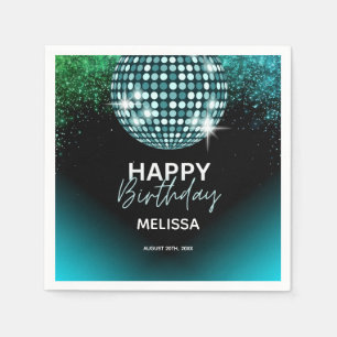 Turquoise Disco Glitter Dance Party Birthday Napkin