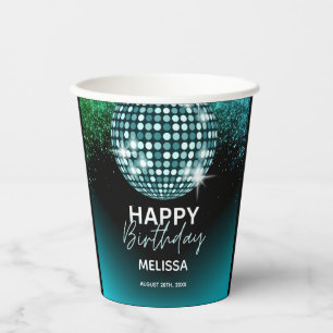 Turquoise Disco Glitter Dance Party Birthday Paper Cups