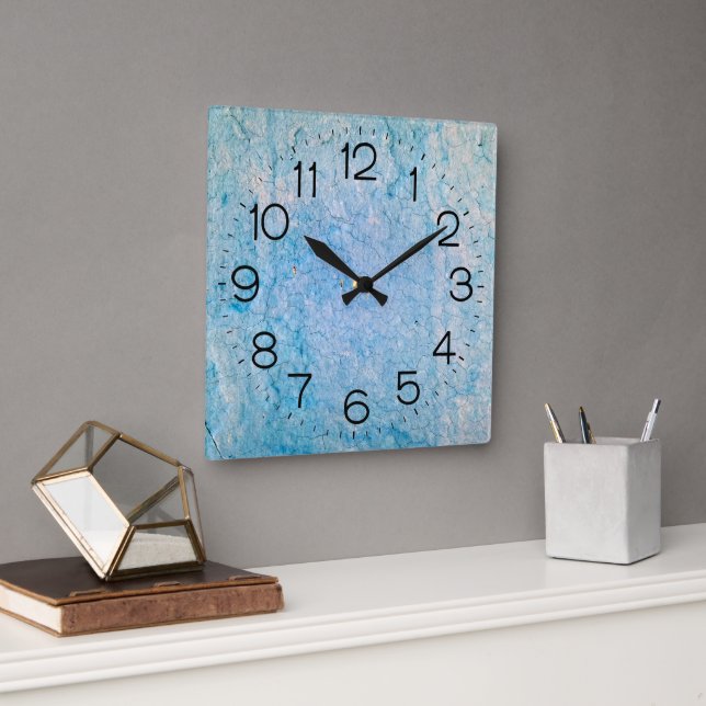 Turquoise Distressed Texture Square Wall Clock (Office)