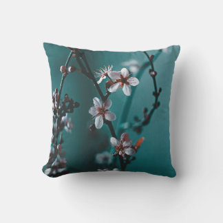 Turquoise Dogwood Throw Pillow