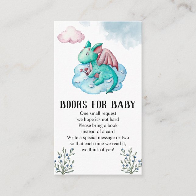  Turquoise Dragon Baby Shower Books For Baby   Enclosure Card (Front)