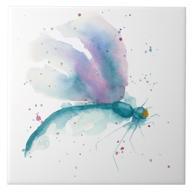 Turquoise Dragonfly Ceramic Tile (Front)
