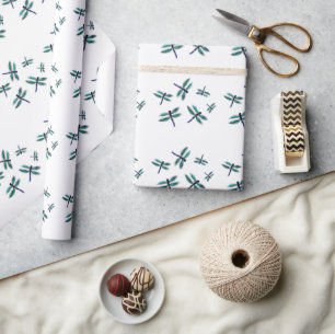 Turquoise Dragonfly Pattern Wrapping Paper