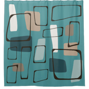 Turquoise Eames Style Art Shower Curtain