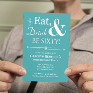 Turquoise Eat Drink Sixty 60th Birthday Midcentury Invitation