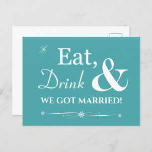 Turquoise Eat Drink We Got Married Retro Elopement Postcard