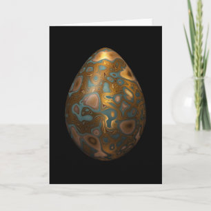 Turquoise Egg with Golden Marbling Holiday Card
