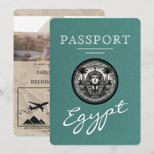 Turquoise Egypt Passport Wedding Invitation
