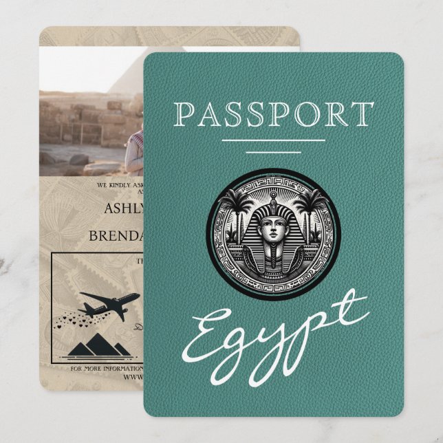 Turquoise Egypt Passport Wedding Invitation (Front/Back)