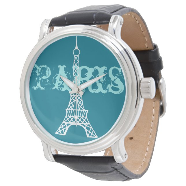 Turquoise Eiffel Tower Paris Women's Watch (Angled)